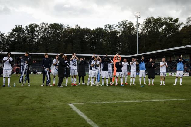 October 10, 2026, xhettx, Soccer 3rd Division, SG Sonnenhof Grossaspach vs. SV Waldhof Mannheim – Celebrating with the fans after the game, Nolan Muteba of SV Waldhof Mannheim, No. 29, takes center stage during the celebration