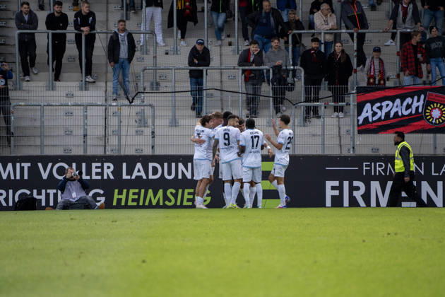 October 10, 2026, xerix, Soccer 3rd Division, SG Sonnenhof Grossaspach vs. SV Waldhof Mannheim v l The SV Waldhof Mannheim team celebrates after their 1–2 loss to Aspach