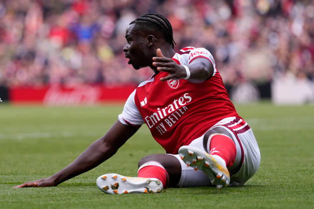 10th October 2026; Emirates Stadium, London, England; Premier League Football, Arsenal versus Leeds United; Bukayo Saka of Arsenal protest for a foul TomxMajor