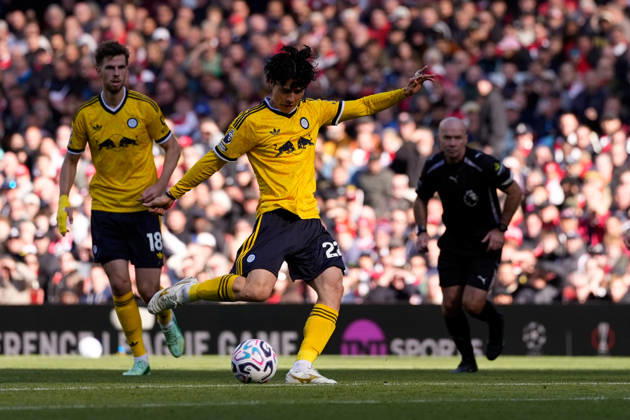 10th October 2026; Emirates Stadium, London, England; Premier League Football, Arsenal versus Leeds United; Ao Tanaka of Leeds United shoots at goal TomxMajor