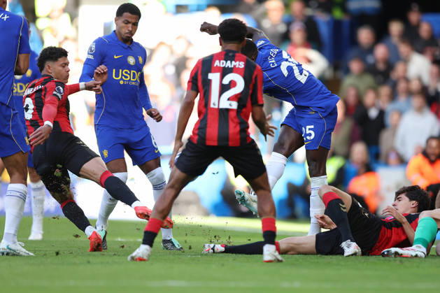 10th October 2026; Stamford Bridge, London, England; Premier League Football, Chelsea versus Bournemouth; Evanilson of AFC Bournemouth scoring his sides 1st goal in the 51st minute to make it 3-1 JohnxPatrickxFletcher