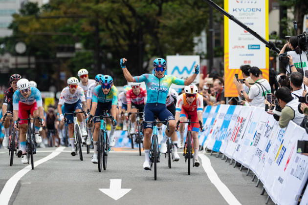 Tour De Kyushu Stage Finishes In Fukuoka s Tenjin For The First Time Matteo Malucelli of XDS Astana Team wins Stage 1 of the Mynavi Tour de Kyushu 2026 at the finish line on Tenjin Bridge in Fukuoka, Japan, on October 10, 2026. The Italian won the 152.0-kilometer Saga-Fukuoka stage in 3 hours 9 minutes 51 seconds, ahead of Luke Mudgway (Li Ning Star) and Alessio Delle Vedove (XDS Astana Team), and took the general and points classification leads. It was the first time the race finished in Tenjin, the commercial heart of Fukuoka, where a parade, stage events and food stalls marked the day. The race, first held in 2023 and part of the UCI Asia Tour (2.1 category), runs October 9-12 through six Kyushu prefectures under the official title We stand with Kumamoto. Mynavi Tour de Kyushu 2026, adopted to support areas affected by the Kumamoto earthquake. Fukuoka Japan  Copyright: xRyoxChix originalFilename:zhi-tourdeky261010_npnQp