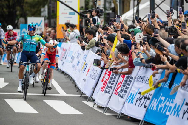 Tour De Kyushu Stage Finishes In Fukuoka s Tenjin For The First Time Matteo Malucelli of XDS Astana Team wins Stage 1 of the Mynavi Tour de Kyushu 2026 at the finish line on Tenjin Bridge in Fukuoka, Japan, on October 10, 2026. The Italian won the 152.0-kilometer Saga-Fukuoka stage in 3 hours 9 minutes 51 seconds, ahead of Luke Mudgway (Li Ning Star) and Alessio Delle Vedove (XDS Astana Team), and took the general and points classification leads. It was the first time the race finished in Tenjin, the commercial heart of Fukuoka, where a parade, stage events and food stalls marked the day. The race, first held in 2023 and part of the UCI Asia Tour (2.1 category), runs October 9-12 through six Kyushu prefectures under the official title We stand with Kumamoto. Mynavi Tour de Kyushu 2026, adopted to support areas affected by the Kumamoto earthquake. Fukuoka Japan  Copyright: xRyoxChix originalFilename:zhi-tourdeky261010_nptcv