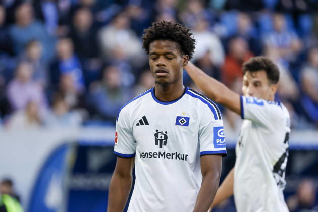 Warmed Omari, Hamburger SV, 17, facial expressions, emotion, Germany, soccer, Bundesliga 1, Matchday 5, 2026–2027, TSG Hoffenheim vs. Hamburger SV, October 10, 2026, Sinsheim SNP Arena, Germany Copyright: xGrantxHubbsx