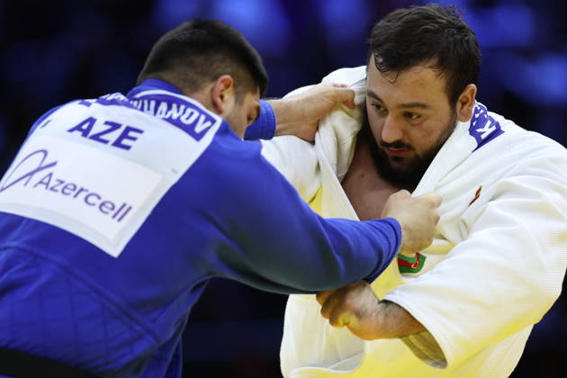 AZERBAIJAN, BAKU - OCTOBER 10, 2026: Azerbaijan s Kanan Nasibov (R) and Dzhamal Gamzatkhanov fight in their heavyweight bout during the 2026 World Judo Championships at the National Gymnastics Arena. Mikhail Sinitsyn TASS 99047515