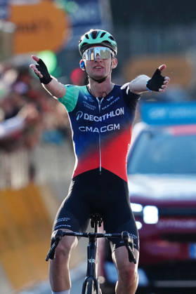 France s Paul Seixas of Decathlon CMA CGM Team celebrates as he cycles to the finish line to win during the 120th edition of the Il Lombardia, Tour of Lombardy cycling race, a 239 km one day race from Bergamo to Como on October 10, 2026, Italy. Copyright: xGianxMattiaxD Alberto LaPressex