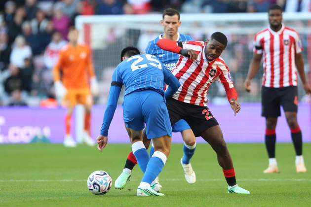 10th October 2026; Stadium of Light, Sunderland, England; Premier League Football, Sunderland versus Brighton and Hove Albion; Noah Sadiki of Sunderland DavexLofthouse