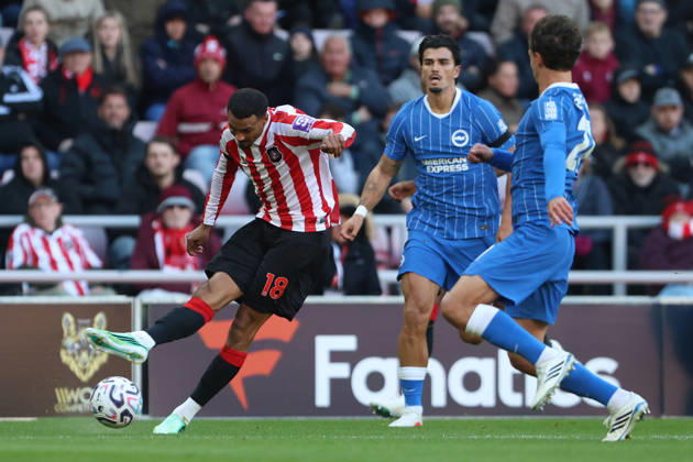 10th October 2026; Stadium of Light, Sunderland, England; Premier League Football, Sunderland versus Brighton and Hove Albion; Wilson Isidor of Sunderland controls the ball DavexLofthouse