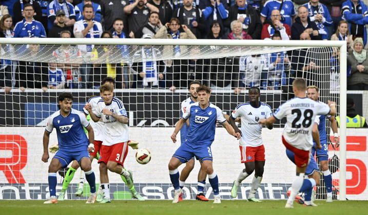GOAL: 2-3 Miro Muheim, Hamburger SV (HSV) 28. Shot on goal. The ball finds its way through friends and foes into the net. TSG 1899 Hoffenheim vs. Hamburger SV (HSV) 10 10 2026. DFL regulations prohibit any use of photographsHS AS IMAGE SEQUENCES AND OR QUASI-VIDEO TSG 1899 Hoffenheim vs. Hamburger SV HSV