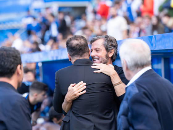 ESP LaLiga EA Sports: Deportivo Alavés vs. Atlético Madrid — Quique Sánchez Flores of Deportivo Alavés and Diego Simeone, coach of Atlético Madrid, during the LaLiga EA Sports match between Deportivo Alavés and Atlético Madrid played at Mendizorroza Stadium in Vitoria-Gasteiz on October 10, 2026 in Spain, VITORIA-GASTEIZ, Spain, Soccer Copyright: xAgenciaxLOFx