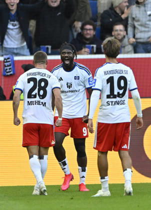 GOAL 2-3 Miro Muheim Hamburger SV HSV 28 Goal Celebration Terem Moffi Hamburger SV HSV 09 Otto Stange Hamburger SV HSV 19 TSG 1899 Hoffenheim vs. Hamburger SV HSV 10 10 2026 DFL REGULATIONS PROHIBIT ANY USE OF PHOTOGRAPHS AS IMAGE SEQUENCES AND OR QUASI-VIDEO TSG 1899 Hoffenheim vs. Hamburger SV HSV