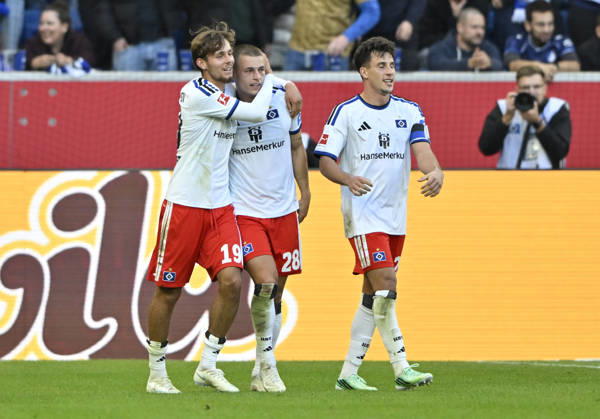 GOAL: 2-3 Miro Muheim, Hamburger SV (HSV) 28 Goal Celebration: Terem Moffi, Hamburger SV (HSV) 09 TSG 1899 Hoffenheim vs. Hamburger SV (HSV) 10 10 2026 DFL regulations prohibit any use of photographs AS IMAGE SEQUENCES AND OR QUASI-VIDEO TSG 1899 Hoffenheim vs. Hamburger SV HSV
