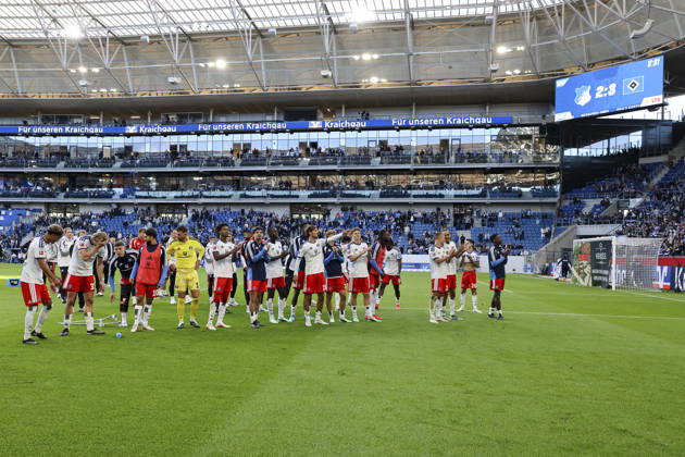 Hamburger SV with fans after the game, Germany, soccer, Bundesliga 1, Matchday 5, 2026–2027, TSG Hoffenheim vs. Hamburger SV, October 10, 2026, Sinsheim SNP Arena, Germany Copyright: xGrantxHubbsx