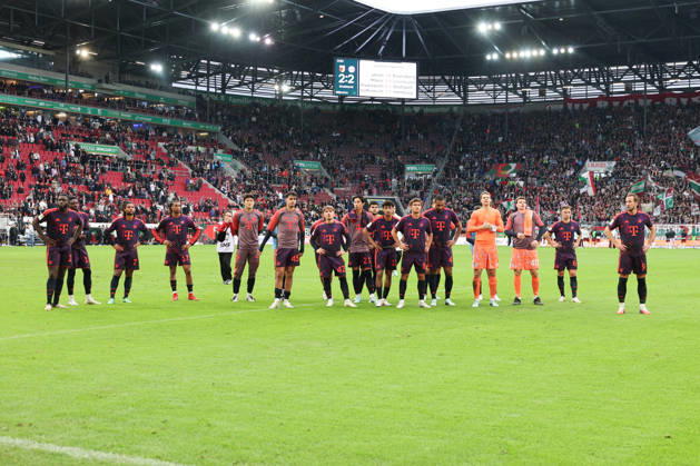 FC Bayern Munich players with fans after the game, GER, FC Augsburg vs. FC Bayern Munich, soccer, Bundesliga, Matchday 5, 2026–2027 season, October 10, 2026, DFL and DFB regulations prohibit any use of photographs as image sequences and or quasi-video, GER, FC Augsburg vs. FC Bayern Munich, soccer, Bundesliga, Matchday 5, 2026–2027 season, October 10, 2026, Augsburg Copyright: xEibner-Pressefoto JennixMaulx EP_JML
