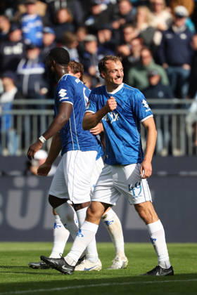October 10, 2026 Soccer 2. Bundesliga SV Darmstadt 98 vs. Energie Cottbus, Fynn Luca Lakenmacher of SV Darmstadt 98 is seen celebrating after scoring a goal to make the score 3–1 Copyright: HMBxMedia JoaquimxFerreira