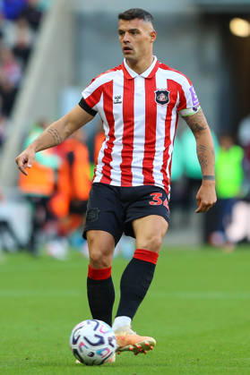 SUNDERLAND, ENGLAND, OCTOBER 10: Granit Xhaka of Sunderland AFC passes the ball during a Premier League 2026-27 match between Sunderland AFC and Brighton & Hove Albion at the Stadium of Light on October 10, 2026 in Sunderland, England. (Photo by Zach Forster Sports Press Photo) Copyright: xZachxForster SportsxPressxPhotox Sportspressphoto_SPR250910