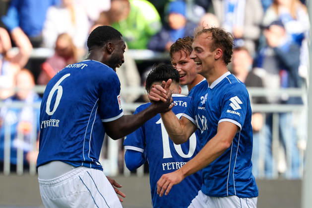 October 10, 2026, Soccer, 2. Bundesliga, SV Darmstadt 98 vs. Energie Cottbus; Patric Pfeiffer of SV Darmstadt 98 and Yannik Luehrs of SV Darmstadt 98 are seen celebrating after scoring a goal to make the score 3–1. Copyright: HMBxMedia JoaquimxFerreira
