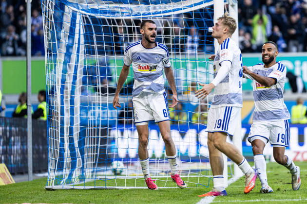 3rd Division: MSV Duisburg vs. TSG Hoffenheim II, October 10, 2026. MSV Duisburg celebrates the goal—2–2—scored by Peter Remmert of MSV Duisburg, October 39, 3rd Division, Matchday 8: MSV Duisburg vs. TSG Hoffenheim II at Schauinsland Reisen Arena, Duisburg, October 10, 2026. DFB regulations prohibit any use of photographs as image sequences and or quasi-video content. Copyright: xBEAUTIFULxSPORTS Buriakovx