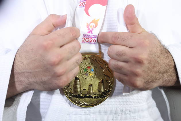 AZERBAIJAN, BAKU - OCTOBER 10, 2026: Russia s Inal Tasoev celebrates his gold medal during a victory ceremony for the men s heavyweight event as the 2026 World Judo Championships takes place at the National Gymnastics Arena 2026 World Judo Championships In Baku - ZUMAt113 20261010_zaa_t113_468 Copyright: xMikhailxSinitsynx