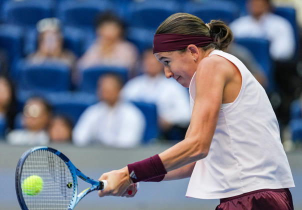 (261010) -- BEIJING, Oct. 10, 2026 -- Nikola Bartunkova of the Czech Republic hits a return during the women s singles semifinal match against Mirra Andreeva of Russia at 2026 China Open tennis tournament in Beijing, China, Oct. 10, 2026. ) (SP)CHINA-BEIJING-TENNIS-CHINA OPEN-WOMEN S SINGLES-SEMIFINAL (CN) SunxFei