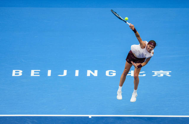 (261010) -- BEIJING, Oct. 10, 2026 -- Nikola Bartunkova of the Czech Republic serves during the women s singles semifinal match against Mirra Andreeva of Russia at 2026 China Open tennis tournament in Beijing, China, Oct. 10, 2026. ) (SP)CHINA-BEIJING-TENNIS-CHINA OPEN-WOMEN S SINGLES-SEMIFINAL (CN) SunxFei