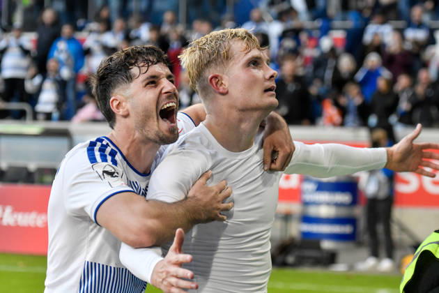 Peter Remmert (Duisburg, 39) celebrates after scoring the goal that made the score 3–2 on 10 10 2026 ¢ Soccer ¢ MSV Duisburg vs. TSG 1899 Hoffenheim II, Schauinsland Reisen Arena, Duisburg, DFB and DFL regulations prohibit any use of photographs as image sequences and or quasi-video. NRW, Germany Copyright: xpepphotox xSaschaxWeizx pep00321, pep_20261010_hm