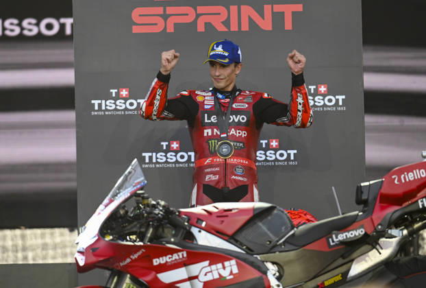 (261010) -- LOMBOK, Oct. 10, 2026 -- Ducati Lenovo Team s Marc Marquez of Spain celebrates after winning the sprint race of MotoGP at Mandalika International circuit in Lombok, Indonesia, Oct. 10, 2026. ) (SP)INDONESIA-LOMBOK-MOTOGP-SPRINT RACE-MANDALIKA INTERNATIONAL CIRCUIT Zulkarnain