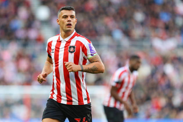 SUNDERLAND, ENGLAND, OCTOBER 10: Granit Xhaka of Sunderland AFC during a Premier League 2026-27 match between Sunderland AFC and Brighton & Hove Albion at the Stadium of Light on October 10, 2026 in Sunderland, England. (Photo by Zach Forster Sports Press Photo) Copyright: xZachxForster SportsxPressxPhotox Sportspressphoto_SPR251008