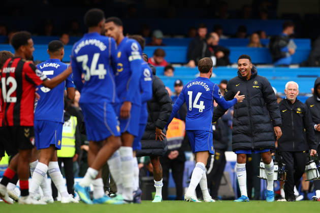 Premier League: Chelsea v AFC Bournemouth LONDON, UK - 10th Oct 2026: Jordan Henderson and Morgan Rogers of Chelsea celebrate after the Premier League match between Chelsea FC and AFC Bournemouth at Stamford Bridge London Stamford Bridge England United Kingdom Copyright: xCraigxMercerx xPeakxActionxPhotosx