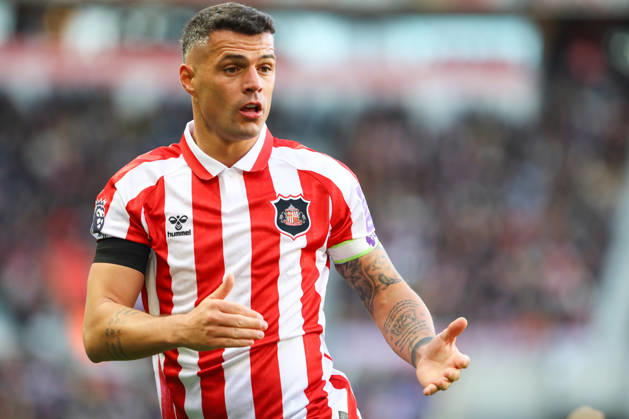 SUNDERLAND, ENGLAND, OCTOBER 10: Granit Xhaka of Sunderland AFC during a Premier League 2026-27 match between Sunderland AFC and Brighton & Hove Albion at the Stadium of Light on October 10, 2026 in Sunderland, England. (Photo by Zach Forster Sports Press Photo) Copyright: xZachxForster SportsxPressxPhotox Sportspressphoto_SPR251019