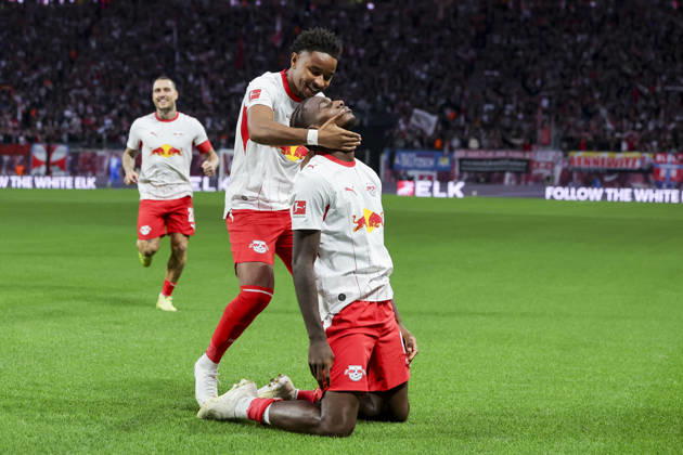 Ezechiel Banzuzi of RB Leipzig celebrates his 1-0 goal with Neil El Aynaoui of RB Leipzig during the Bundesliga 1 match between RB Leipzig and Eintracht Frankfurt, Red Bull Arena on October 10, 2026, in Leipzig, Germany. Photo by Marco Steinbrenner, DeFodi Images. Ezechiel Banzuzi of RB Leipzig celebrates after scoring his team’s first goal with Neil El Aynaoui of RB Leipzig during the Bundesliga match between RB Leipzig and Eintracht Frankfurt at Red Bull Arena on October 10, 2026 in Leipzig, Germany. Photo by Marco Steinbrenner, DeFodi Images. DFB and DFL regulations prohibit any use of photographs as image sequences and or quasi-video. Photo by Marco Steinbrenner, DeFodi Images