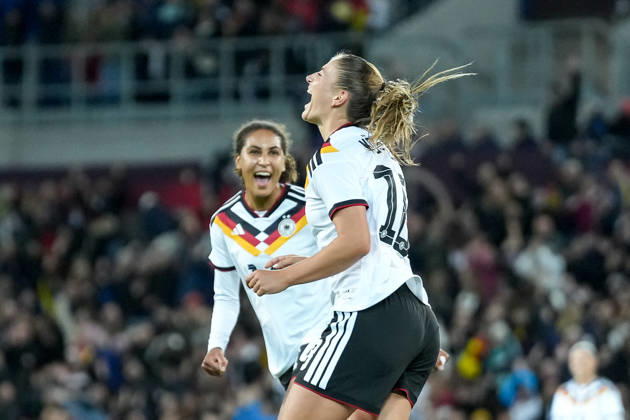 Cora Zicai, Germany Women s National Team, 14, Melissa Kössler Melissa Koessler Germany Women s National Team, 18 Goal celebration, Emotions, Shot on goal, Finish, Goal scored, Goal, Hit, Germany, Soccer, International match, Friendly match, Exhibition match, 2026 2027, Germany vs. Australia, October 9, 2026, BBBank Wildpark, Karlsruhe, Baden-Württemberg, Germany Copyright: xArnexAmbergx