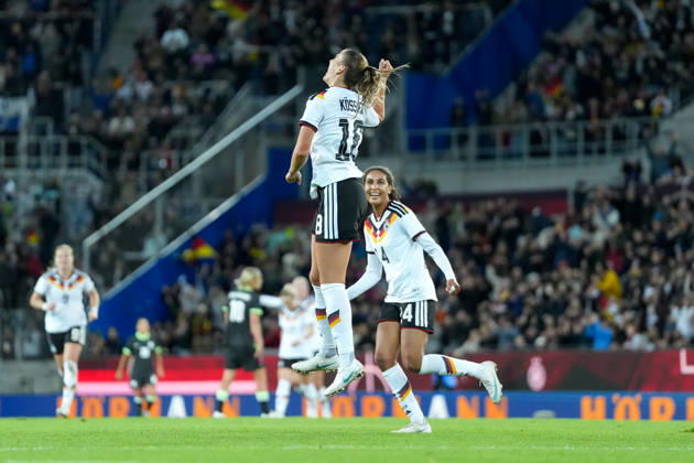 Cora Zicai, Germany Women s National Team, 14, Melissa Kössler Melissa Koessler Germany Women s National Team, 18 Goal celebration, Emotions, Shot on goal, Finish, Goal scored, Goal, Hit, Germany, Soccer, International match, Friendly match, Exhibition match, 2026 2027, Germany vs. Australia, October 9, 2026, BBBank Wildpark, Karlsruhe, Baden-Württemberg, Germany Copyright: xArnexAmbergx