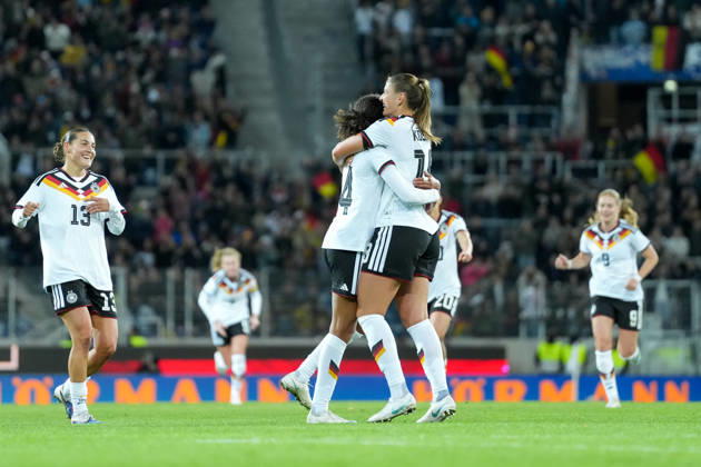 Cora Zicai, Germany Women s National Team, 14, Melissa Kössler Melissa Koessler Germany Women s National Team, 18 Goal celebration, Emotions, Shot on goal, Finish, Goal scored, Goal, Hit, Germany, Soccer, International match, Friendly match, Exhibition match, 2026 2027, Germany vs. Australia, October 9, 2026, BBBank Wildpark, Karlsruhe, Baden-Württemberg, Germany Copyright: xArnexAmbergx