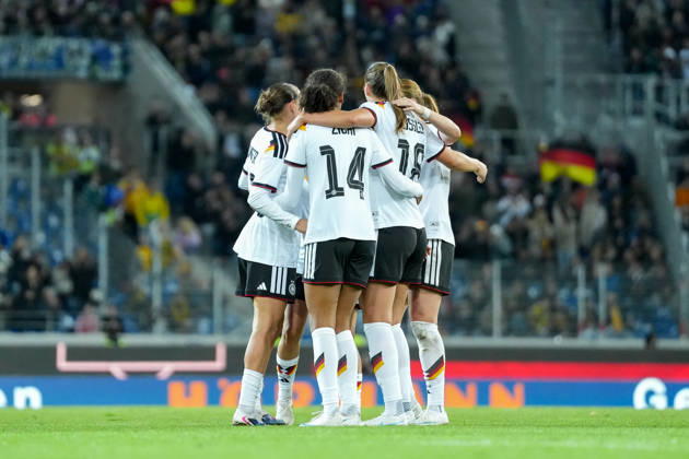 Cora Zicai, Germany Women s National Team, 14, Melissa Kössler Melissa Koessler Germany Women s National Team, 18 Goal celebration, Emotions, Shot on goal, Finish, Goal scored, Goal, Hit, Germany, Soccer, International match, Friendly match, Exhibition match, 2026 2027, Germany vs. Australia, October 9, 2026, BBBank Wildpark, Karlsruhe, Baden-Württemberg, Germany Copyright: xArnexAmbergx