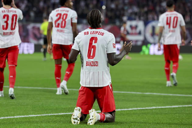 Ezechiel Banzuzi of RB Leipzig celebrates his goal to make it 1–0 during the Bundesliga match between RB Leipzig and Eintracht Frankfurt, Red Bull Arena on October 10, 2026, in Leipzig, Germany. Photo by Marco Steinbrenner, DeFodi Images. Ezechiel Banzuzi of RB Leipzig celebrates after scoring his team’s first goal during the Bundesliga match between RB Leipzig and Eintracht Frankfurt at Red Bull Arena on October 10, 2026 in Leipzig, Germany. Photo by Marco Steinbrenner, DeFodi Images. DFB and DFL regulations prohibit any use of photographs as image sequences and or quasi-video. Photo by Marco Steinbrenner, DeFodi Images.