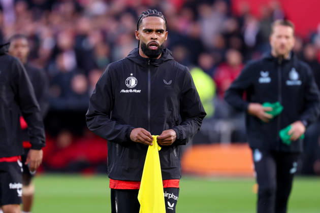 2026-10-10 Feyenoord v AZ Alkmaar - Dutch Eredivisie ROTTERDAM, NETHERLANDS - OCTOBER 10: Warming up of Jeremiah St. Juste of Feyenoord during the Dutch Eredivisie match between Feyenoord and AZ Alkmaar at Stadion Feijenoord on October 10, 2026 in Rotterdam, Netherlands. Rotterdam Stadion Feijenoord Netherlands Content not available for redistribution in The Netherlands directly or indirectly through any third parties. Copyright: xHansxvanxderxValkx