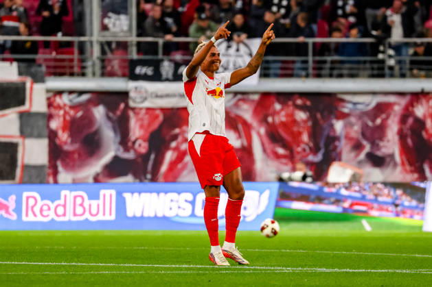 Antonio Nusa, RB Leipzig, 07 Celebration, Goal Celebration, celebrating the 2-0 goal, GER, RB Leipzig vs. Eintracht Frankfurt, Soccer, Men s Bundesliga 1, Matchday 5, 2026–2027 Season, October 10, 2026 DFL regulations prohibit any use of photographs as image sequences and or quasi-video GER, RB Leipzig vs. Eintracht Frankfurt, Soccer, 1st Bundesliga Men, Matchday 5, 2026–2027 Season, October 10, 2026 Leipzig Copyright: xEibner-Pressefoto LauraxRoemerx EP_LRR