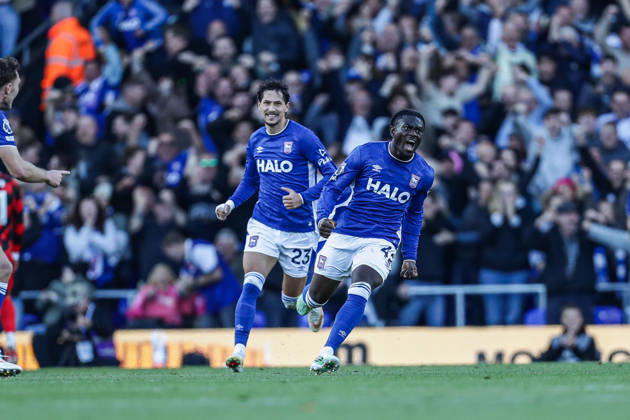 10th October 2026; Portman Road, Ipswich, Suffolk, England; Premier League Football, Ipswich Town versus Fulham;Abdoul Ouattara of Ipswich Town celebrates scoring a goal AndyxSkinner