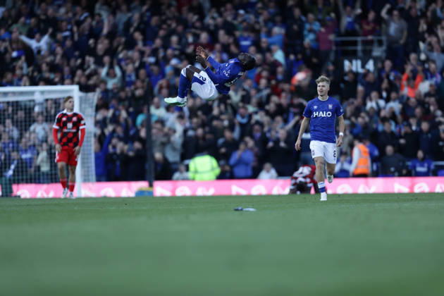 10th October 2026; Portman Road, Ipswich, Suffolk, England; Premier League Football, Ipswich Town versus Fulham;Abdoul Ouattara of Ipswich Town celebrates scoring a goal AndyxSkinner