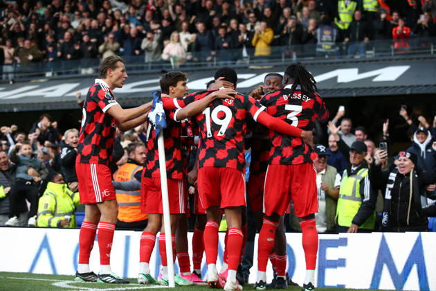 10th October 2026; Portman Road, Ipswich, Suffolk, England; Premier League Football, Ipswich Town versus Fulham; Ryan Sessegnon of Fulham is congratulated on his goal by team mates AndyxSkinner