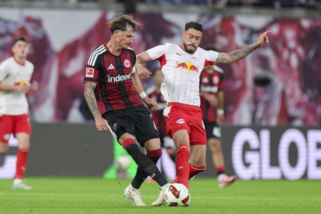 Robin Koch of Eintracht Frankfurt and Romulo Cardoso of RB Leipzig battle for the ball during the Bundesliga match between RB Leipzig and Eintracht Frankfurt, Red Bull Arena on October 10, 2026, in Leipzig, Germany. Photo by Marco Steinbrenner, DeFodi Images. Robin Koch of Eintracht Frankfurt and Romulo Cardoso of RB Leipzig battle for the ball during the Bundesliga match between RB Leipzig and Eintracht Frankfurt at Red Bull Arena on October 10, 2026 in Leipzig, Germany. Photo by Marco Steinbrenner, DeFodi Images. DFB and DFL regulations prohibit any use of photographs as image sequences and or quasi-video. Photo by Marco Steinbrenner, DeFodi Images.