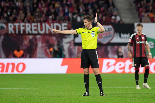1 German Bundesliga: RB Leipzig vs. Eintracht Frankfurt, October 10, 2026; Referee: Daniel Siebert; LEIPZIG, GERMANY; OCTOBER 10; Bundesliga match between RB Leipzig and Eintracht Frankfurt at the Red Bull Arena on Matchday 5 of the 1. Bundesliga on October 10, 2026 in Leipzig, Germany. DFL regulations prohibit any use of photographs as image sequences and or quasi-video. Copyright: xBEAUTIFULxSPORTS JanxKaeferx