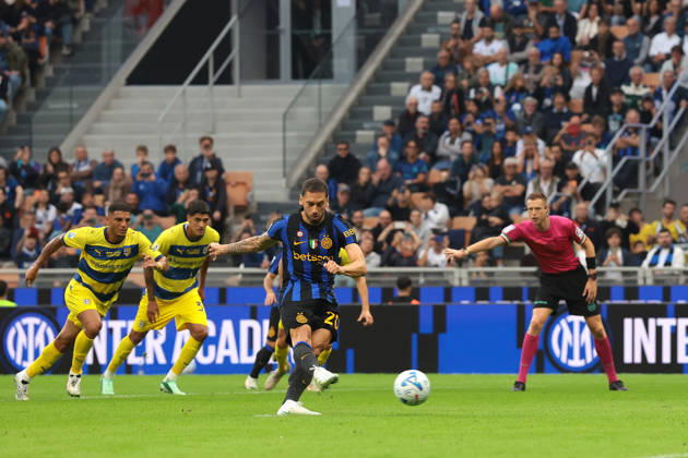 FC Internazionale v Parma Calcio 1913 - Serie A - Season 2026-2027 Milan, Italy, 10th October 2026. Hakan Calhanoglu of FC Internazionale scores a penalty to give the hosts a 2-0 lead during the FC Internazionale vs Parma Calcio 1913 Serie A match at Giuseppe Meazza, Milan. Picture credit should read: Jonathan Moscrop Milan Stadio Giuseppe Meazza Italy