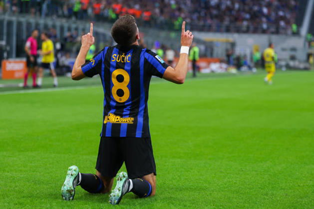 SOCCER - Serie A - Inter - FC Internazionale vs. Parma Calcio Photo by IPA ABACAPRESS.COM89510635 - Petar Sucic of FC Internazionale celebrates after scoring a goal during the Serie A Enilive 2026 27 soccer match between FC Internazionale and Parma Calcio 1913. Milan Italy Copyright: xIPAxSport ABACAx