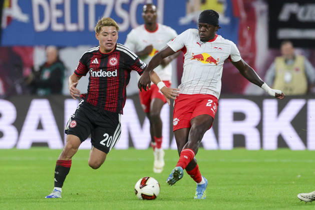 Ritsu Doan of Eintracht Frankfurt and Castello Lukeba of RB Leipzig battle for the ball during the Bundesliga match between RB Leipzig and Eintracht Frankfurt, Red Bull Arena on October 10, 2026, in Leipzig, Germany. Photo by Marco Steinbrenner, DeFodi Images. Ritsu Doan of Eintracht Frankfurt and Castello Lukeba of RB Leipzig battle for the ball during the Bundesliga match between RB Leipzig and Eintracht Frankfurt at Red Bull Arena on October 10, 2026 in Leipzig, Germany. Photo by Marco Steinbrenner, DeFodi Images. DFB and DFL regulations prohibit any use of photographs as image sequences and or quasi-video. Photo by Marco Steinbrenner, DeFodi Images.
