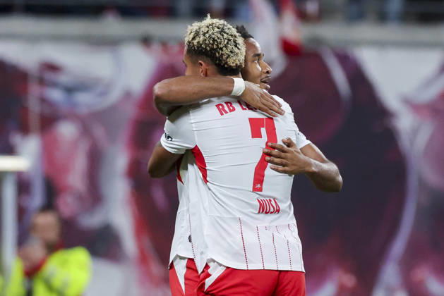 Christopher Nkunku of RB Leipzig celebrates his goal to make it 3–0 with Antonio Nusa of RB Leipzig during the Bundesliga match between RB Leipzig and Eintracht Frankfurt, Red Bull Arena on October 10, 2026, in Leipzig, Germany. Photo by Marco Steinbrenner, DeFodi Images. Christopher Nkunku of RB Leipzig celebrates after scoring his team’s third goal with Antonio Nusa of RB Leipzig during the Bundesliga match between RB Leipzig and Eintracht Frankfurt at Red Bull Arena on October 10, 2026 in Leipzig, Germany. Photo by Marco Steinbrenner, DeFodi Images. DFB and DFL regulations prohibit any use of photographs as image sequences and or quasi-video. Photo by Marco Steinbrenner, DeFodi Images.