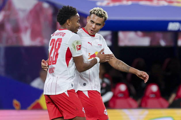 Christopher Nkunku of RB Leipzig celebrates his goal to make it 4–0 with Antonio Nusa of RB Leipzig during the Bundesliga match between RB Leipzig and Eintracht Frankfurt, Red Bull Arena on October 10, 2026, in Leipzig, Germany. Photo by Marco Steinbrenner, DeFodi Images. Christopher Nkunku of RB Leipzig celebrates after scoring his team’s fourth goal with Antonio Nusa of RB Leipzig during the Bundesliga match between RB Leipzig and Eintracht Frankfurt at Red Bull Arena on October 10, 2026 in Leipzig, Germany. Photo by Marco Steinbrenner, DeFodi Images. DFB and DFL regulations prohibit any use of photographs as image sequences and or quasi-video. Photo by Marco Steinbrenner, DeFodi Images.