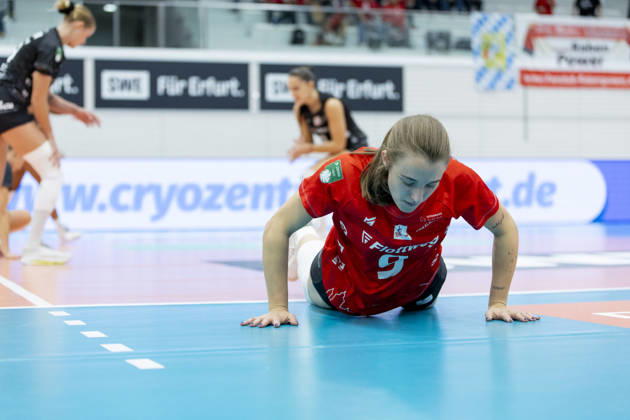DEKRA 1st Bundesliga Women: Schwarz Weiss Erfurt vs. Rote Raben Vilsbiburg, Erfurt, October 10, 2026; Sarah Stiriz 9, Rote Raben Vilsbiburg; DEKRA 1st Bundesliga Women: Schwarz Weiss Erfurt vs. Rote Raben Vilsbiburg, Riethsporthalle, Erfurt, 1October 10, 2026 Copyright: xBEAUTIFULxSPORTS Duehringx