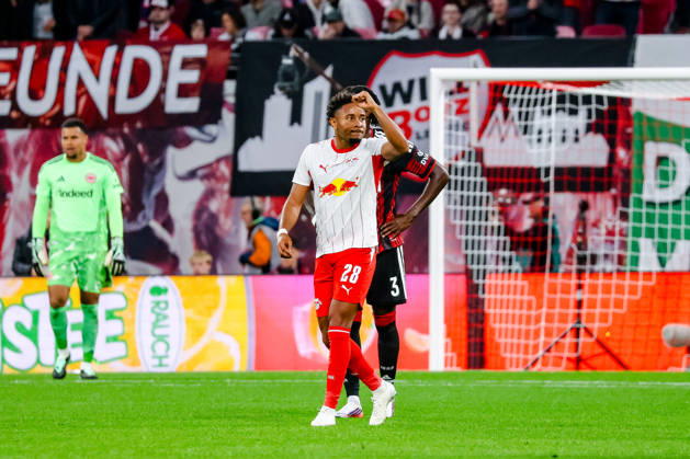 Christopher Nkunku, RB Leipzig, 28, celebrating, goal celebration, celebrating the 4-0 goal, hat trick, GER, RB Leipzig vs. Eintracht Frankfurt, soccer, Men s Bundesliga 1, Matchday 5, 2026–2027 season, October 10, 2026 DFL regulations prohibit any use of photographs as image sequences and or quasi-video GER, RB Leipzig vs. Eintracht Frankfurt, soccer, 1. Bundesliga Men, Matchday 5, 2026–2027 season, October 10, 2026 Leipzig Copyright: xEibner-Pressefoto LauraxRoemerx EP_LRR